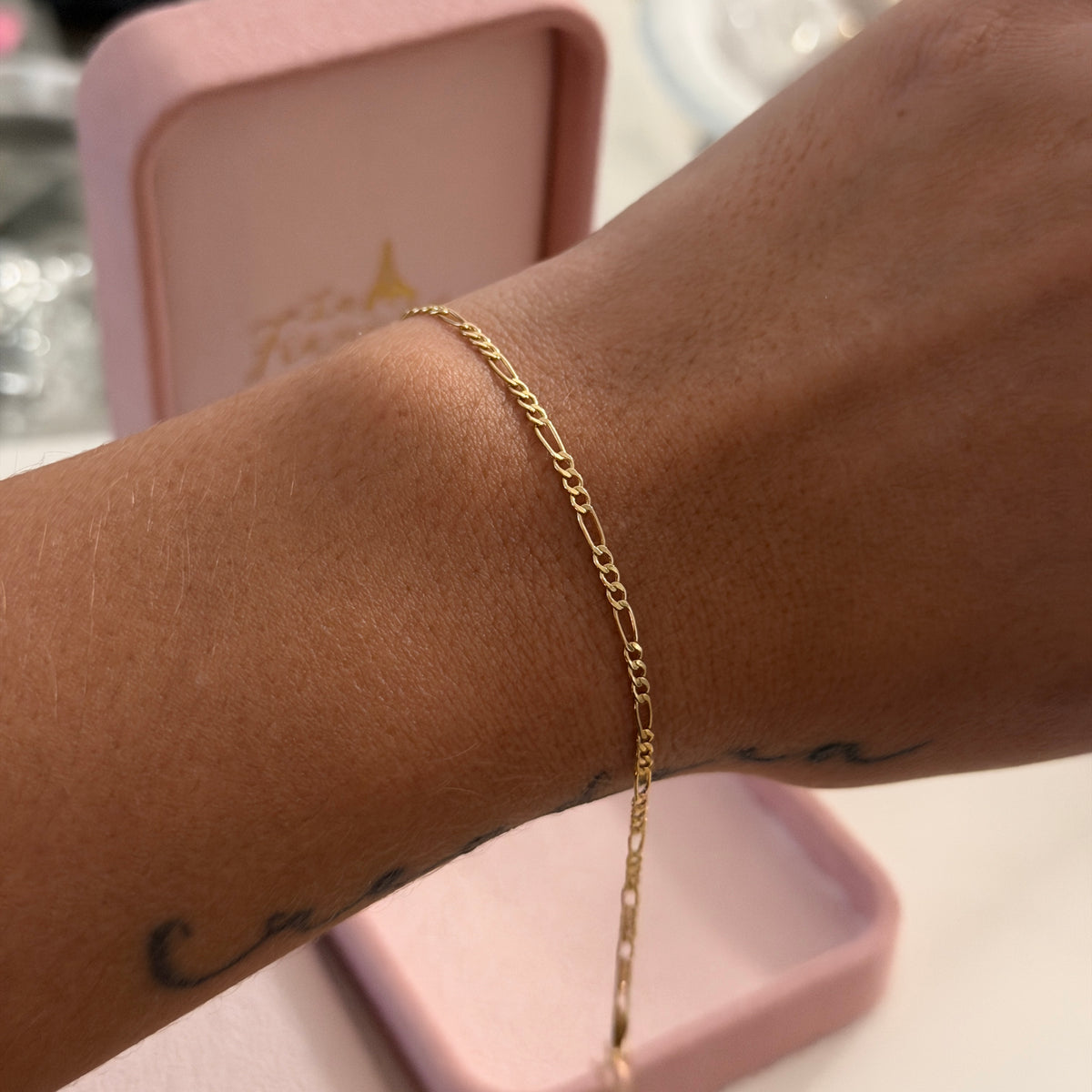 BRACELET MINI FIGARO 3X1 1.8MM YELLOW GOLD ITALY 18K 19CM - 0.77GR