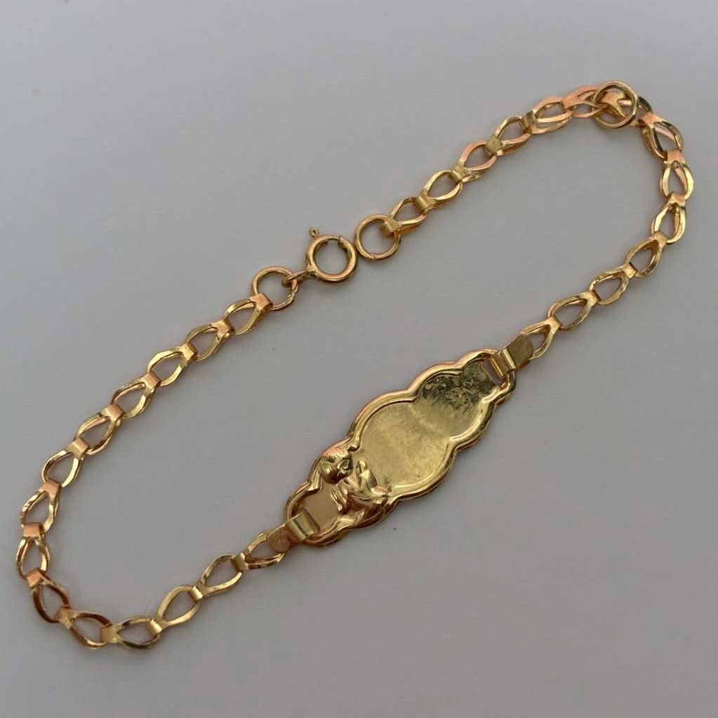 BABY BRACELET MERMAID TAIL + PLAIN CLOUD PLATE WITH ANGEL YELLOW GOLD 18K 12CM TO 14CM - 1.39GR