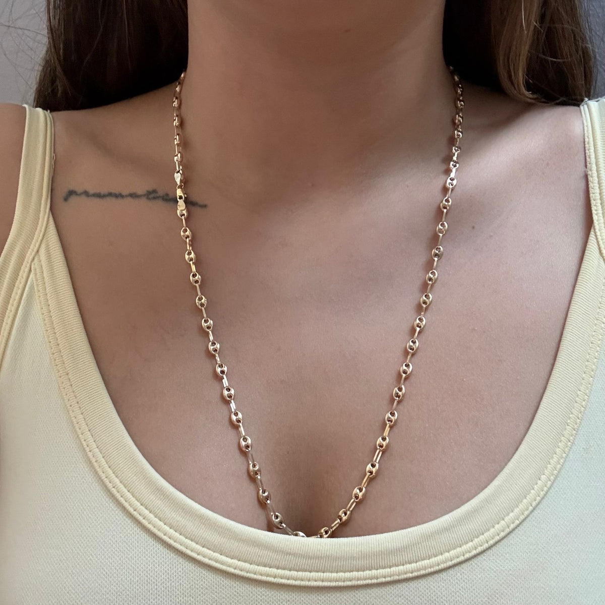 CADENA GRANO DE CAFE LISO 4.5MM ORO AMARILLO COL 18K 60CM - 9,26GR