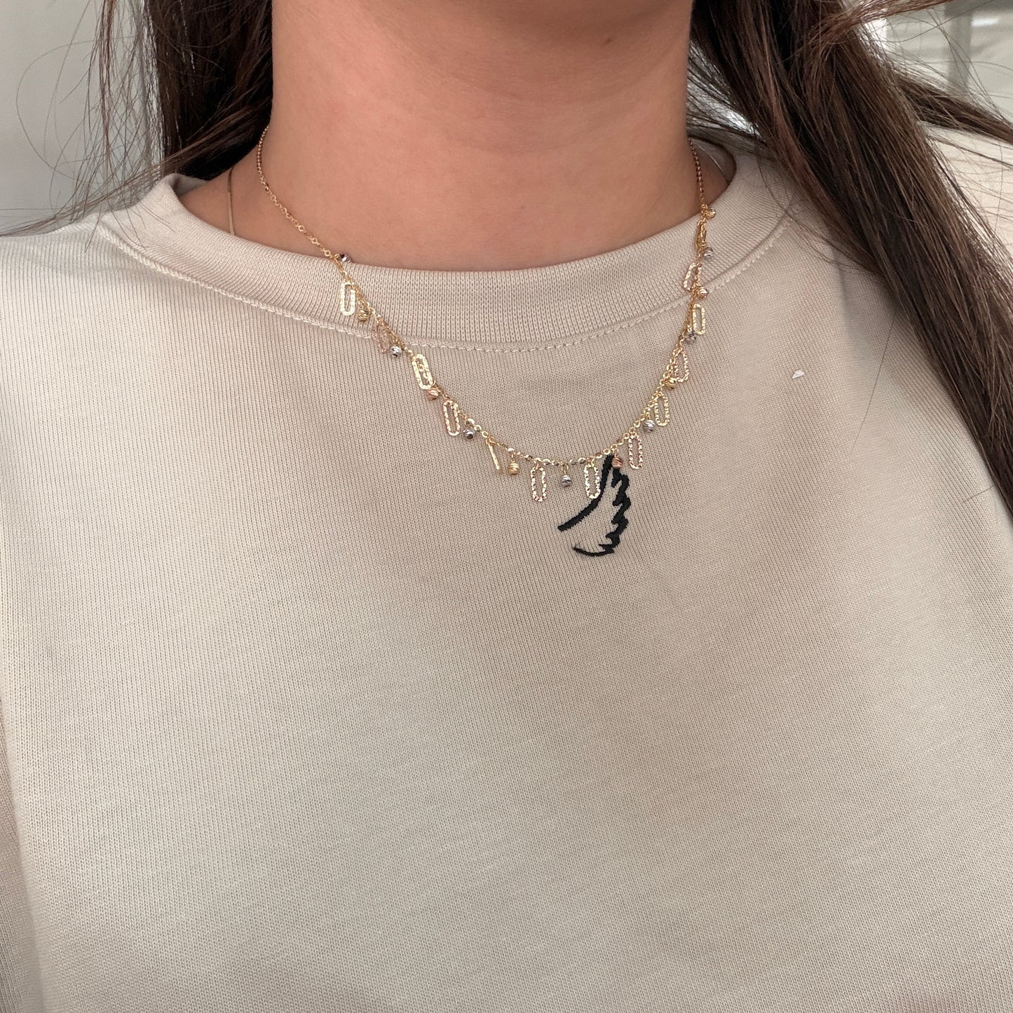 CADENA MINI ROLON + DIJES Y BOLAS DIAMANTADAS TRES OROS ITALY 18K - 42CM A 44CM 4,18GR