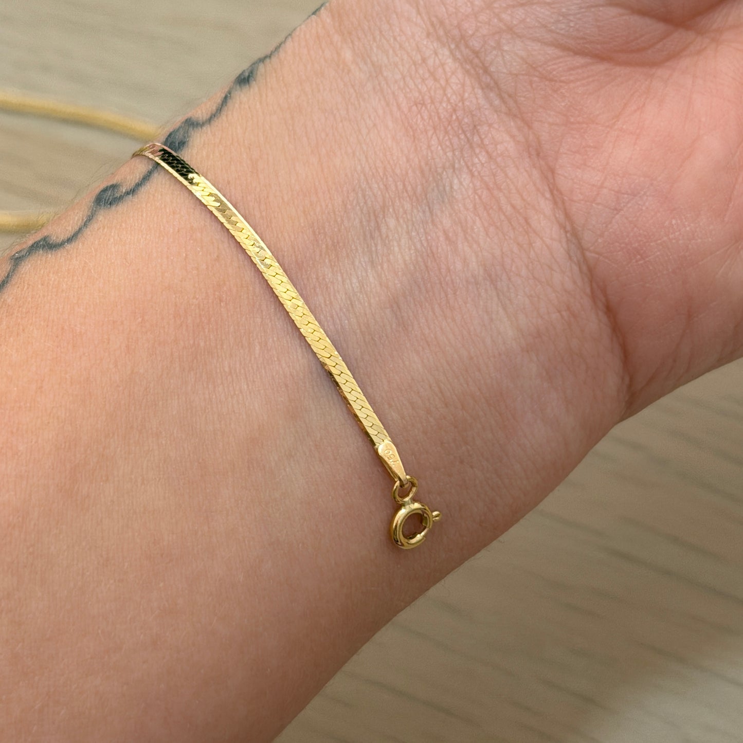 DIAMOND CUT SNAKE BRACELET 2MM YELLOW GOLD ITALY 18K -19CM 1.56GR