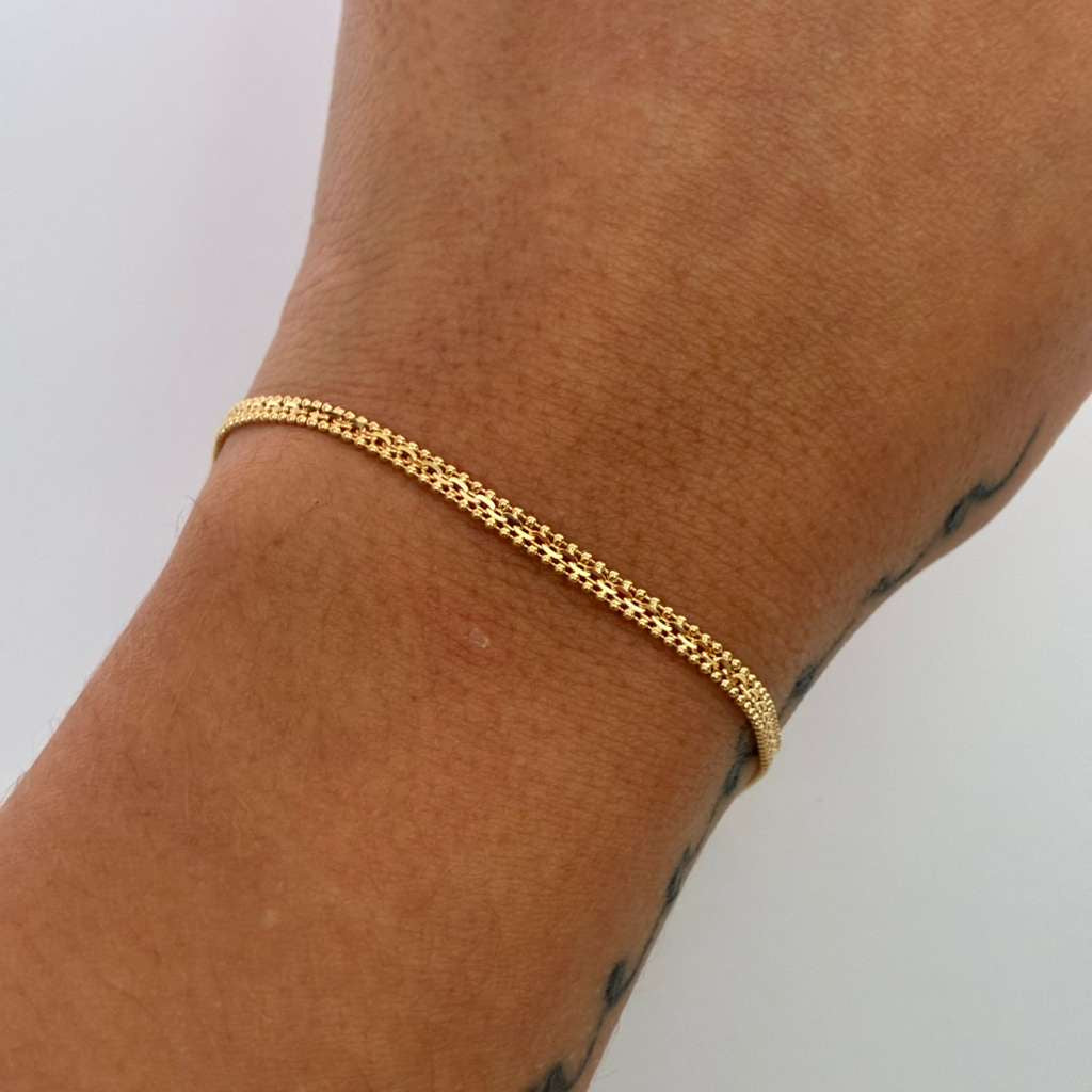 PULSERA CHINA MILITAR DIAMANTADA 3MM ORO AMARILLO ITALY 18K - 3,26GR