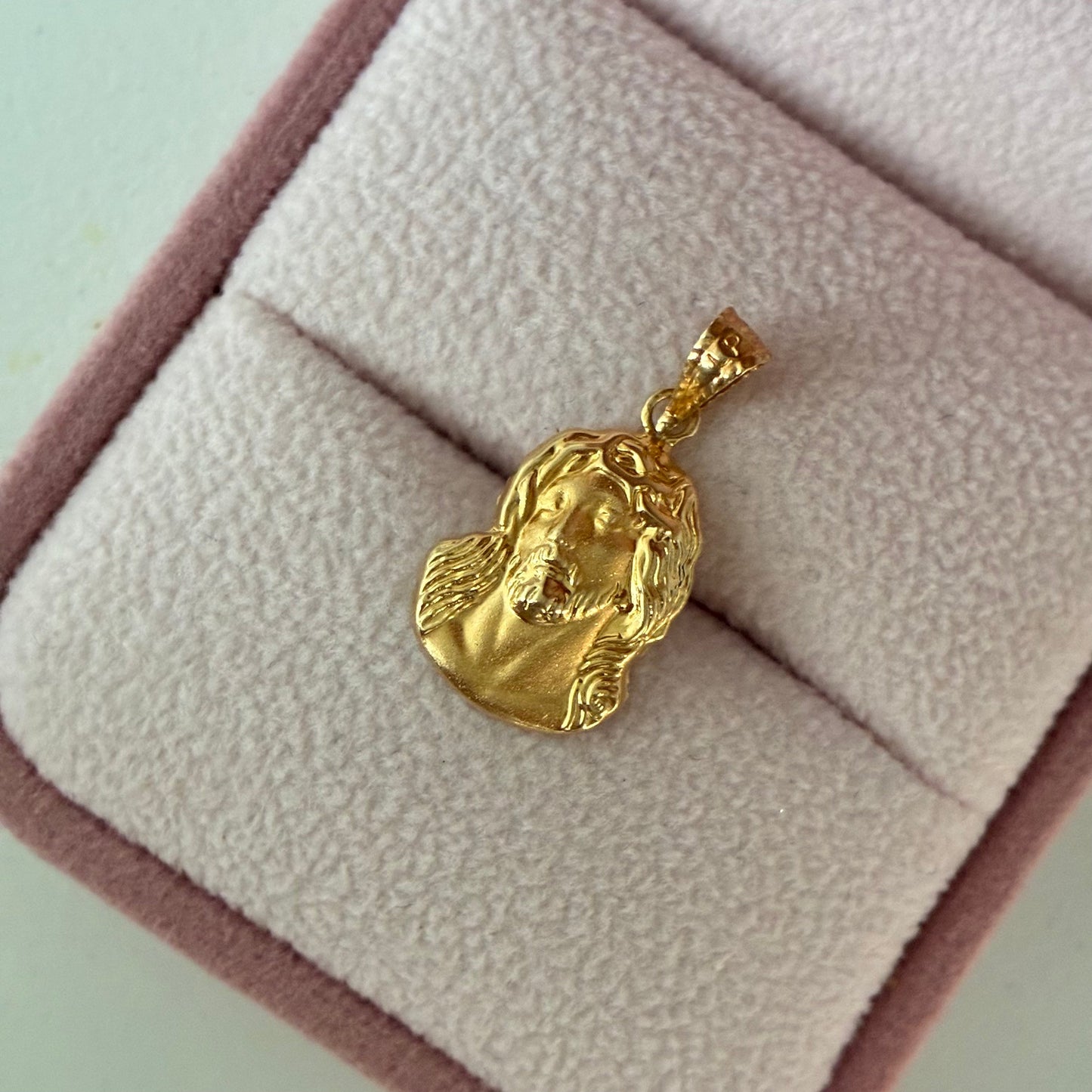 CHRIST FACE PENDANT PLAIN 2.1CM YELLOW GOLD 18K - 0.8GR