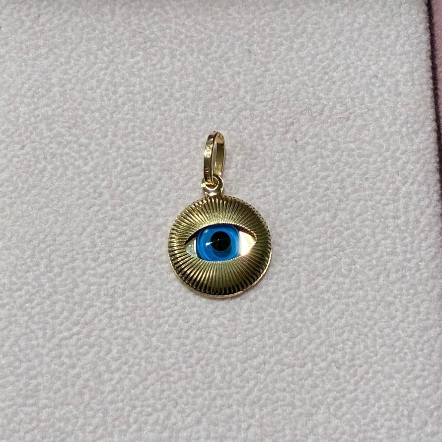 DIJE OJO TURCO AZUL DIAMANTADO ORO AMARILLO ITALY ESP 18K - 1,0GR