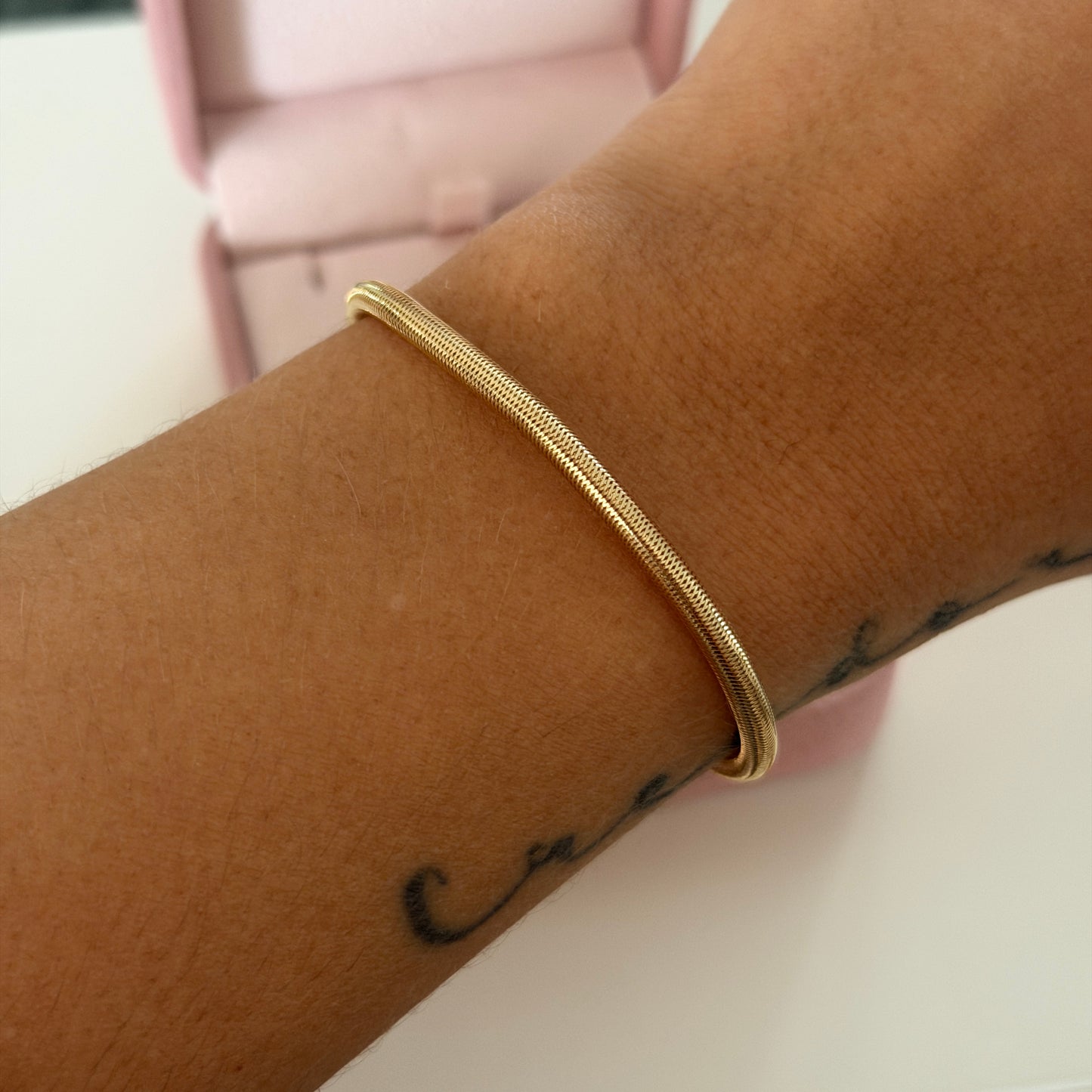 PULSERA ELASTICO TIPO MALLA 3MM ORO AMARILLO ITALY ESP 18K 16CM A 18CM - 1,3GR