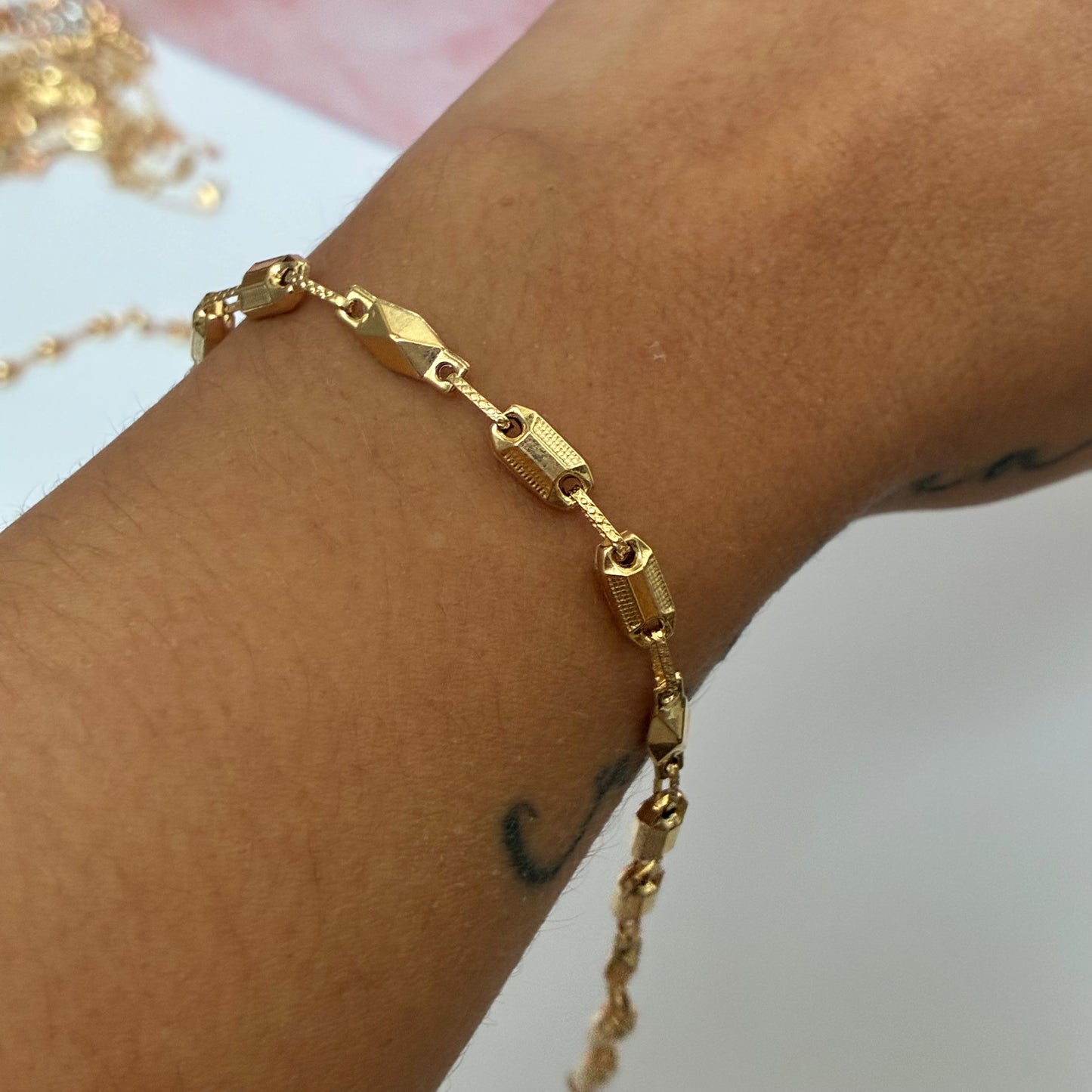 PULSERA CILINDROS LISOS Y DIAMANTADOS 5MM ORO AMARILLO COL 18K 20.5CM - 4,83GR