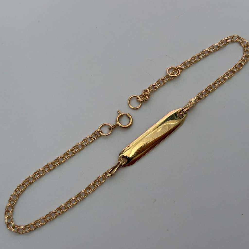 BABY BRACELET MINI RING + PLAIN RECTANGULAR PLATE YELLOW GOLD COL 18K 13.5CM TO 15.CM - 1.31GR