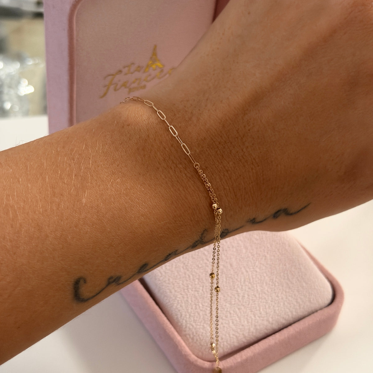 MINI CLIP BRACELET + STAR ROLON YELLOW GOLD ITALY ESP 18K 17CM TO 20CM - 0.63GR