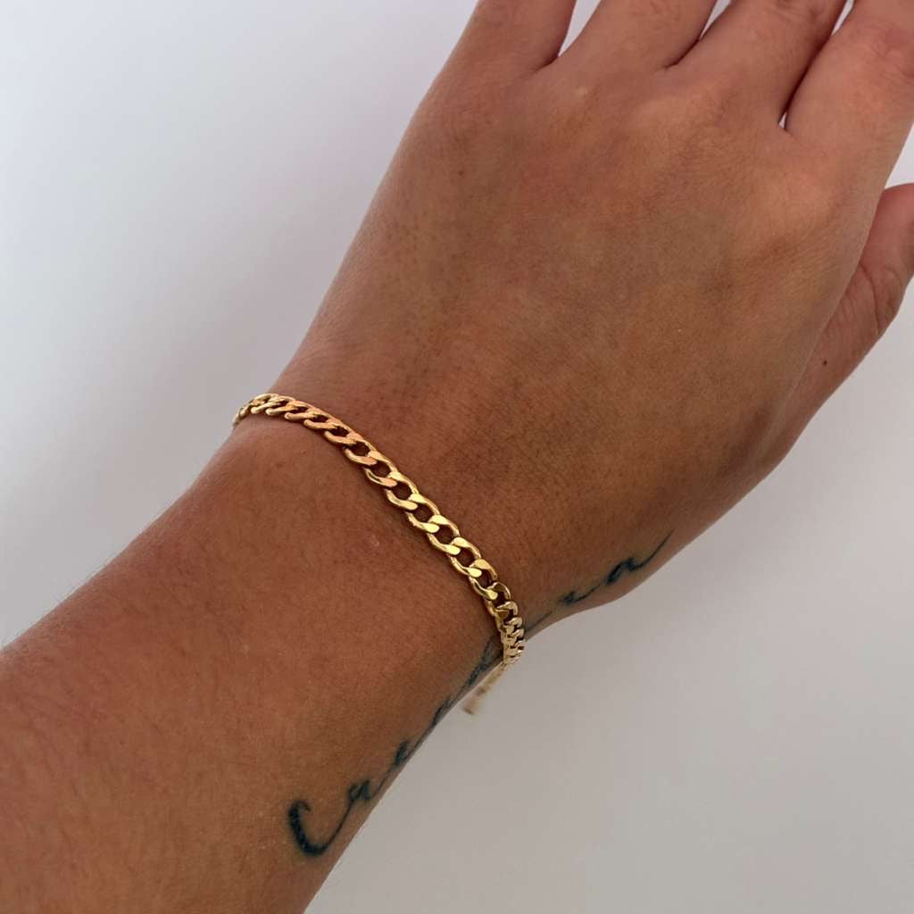 PULSERA CUBANA MARTILLADA 4.5MM ORO AMARILLO ITALY 18K 21CM - 4,92GR