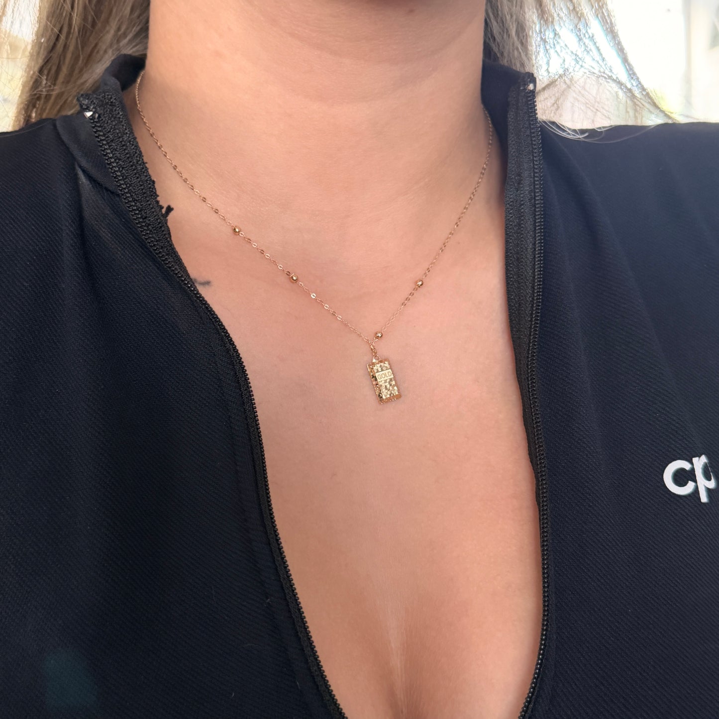 CADENA MINI ROLON ESTELAR + DIJE LINGOTE ORO AMARILLO ITALY 18K 45CM - 1,65GR