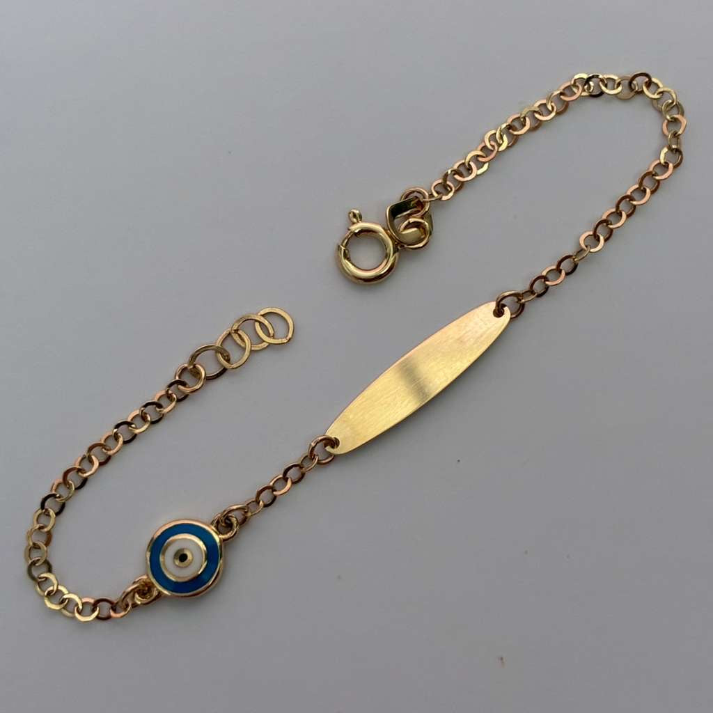 ROLON BABY BRACELET + SMOOTH PLATE WITH PROTECTIVE EYE YELLOW GOLD ITALY ESP 18K 12.5CM TO 13.5CM - 1.19GR