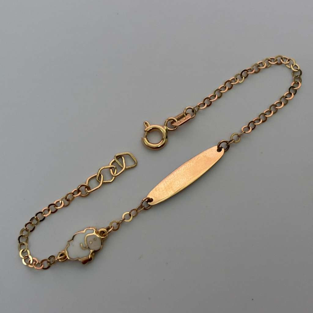 ROLON BABY BRACELET + SMOOTH PLATE WITH SHEEP YELLOW GOLD ITALY ESP 18K 12.5CM TO 13.5CM - 1.34GR