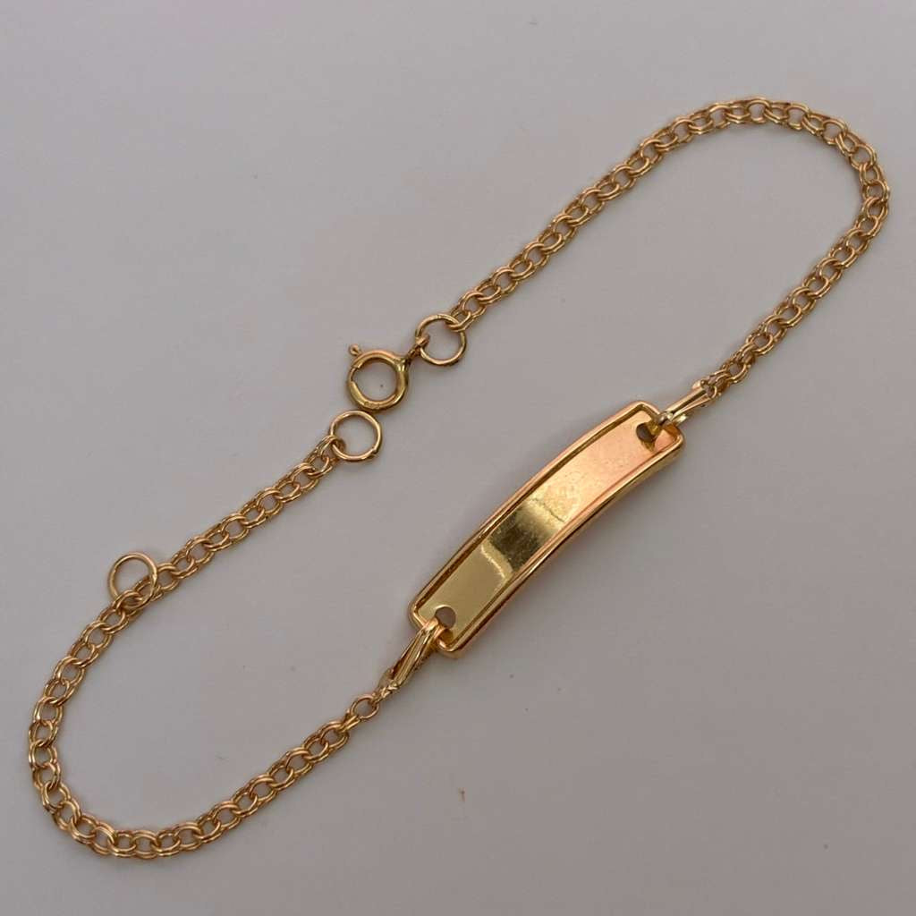 BABY BRACELET MINI RING + PLAIN RECTANGULAR PLATE WITH BEZEL 18K YELLOW GOLD COL 14CM TO 15.5CM - 1.37GR