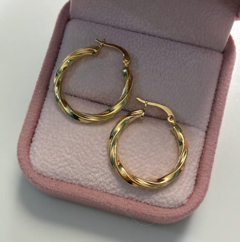 STRIPED AND PLAIN BRAIDED HOOP EARRINGS 1.7CM 18K YELLOW GOLD - 2.14GR