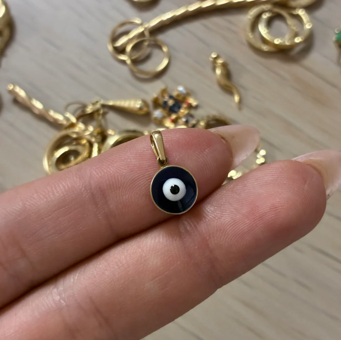 TURKISH EYE PENDANT 1.5CM YELLOW GOLD ITALY 18K - 1.02GR