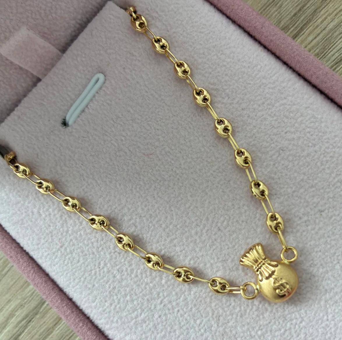 COFFEE BEAN BRACELET WITH MONEY BAG HARDWARE 3.2MM YELLOW GOLD 18K 19CM - 2.28GR