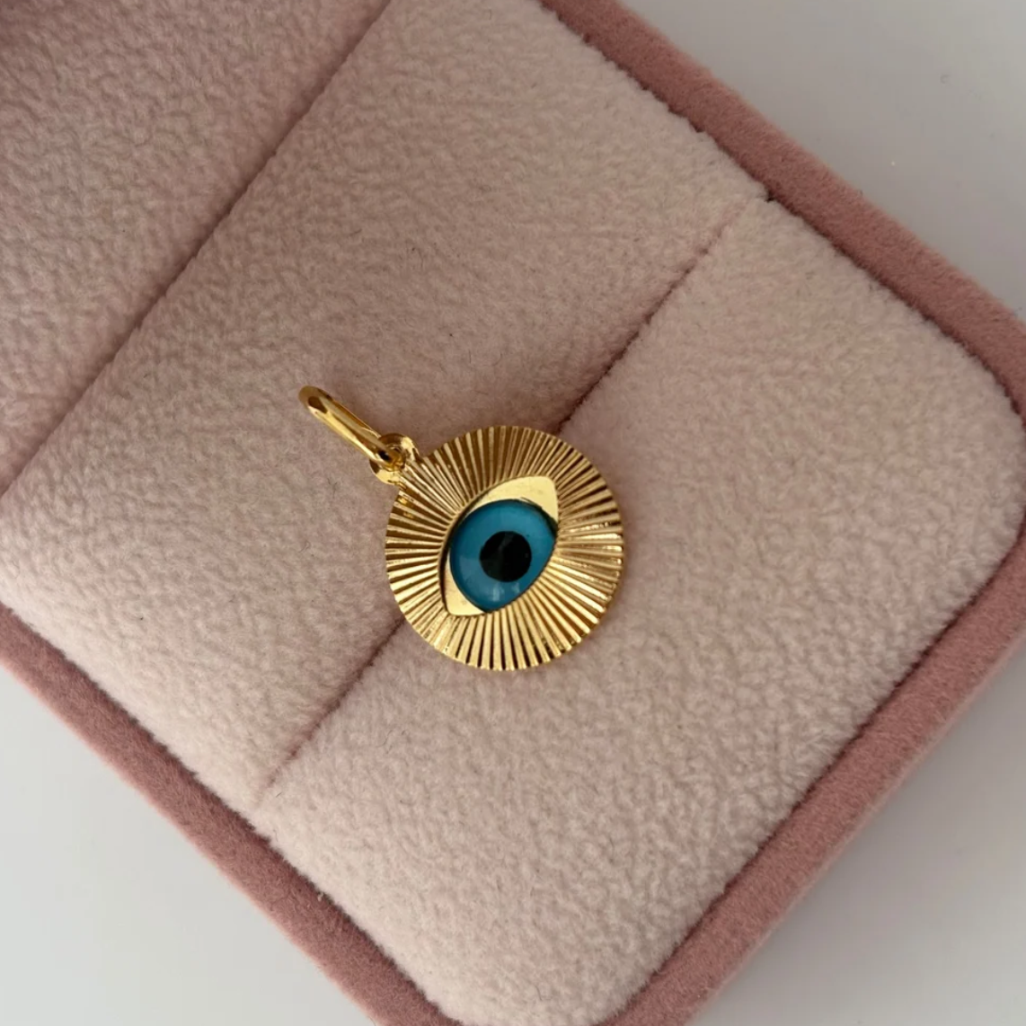 DIJE OJO TURCO DIAMANTADO 2CM ORO AMARILLO ITALY ESP 18K - 1,1GR