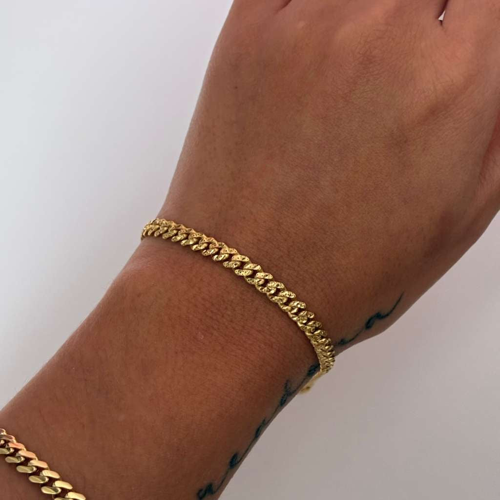 PULSERA CUBANA MONACO DIAMANTADA 5MM ORO AMARILLO ITALY 18K 18CM - 6,45GR