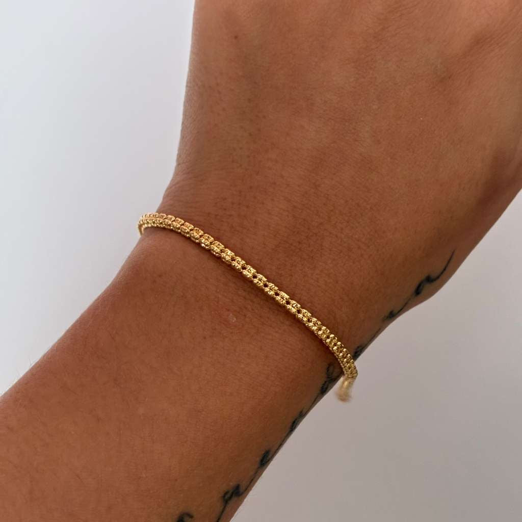 PULSERA DOBLE CANUTILLO DIAMANTADO 3MM ORO AMARILLO ITALY 18K 19CM - 6,45GR