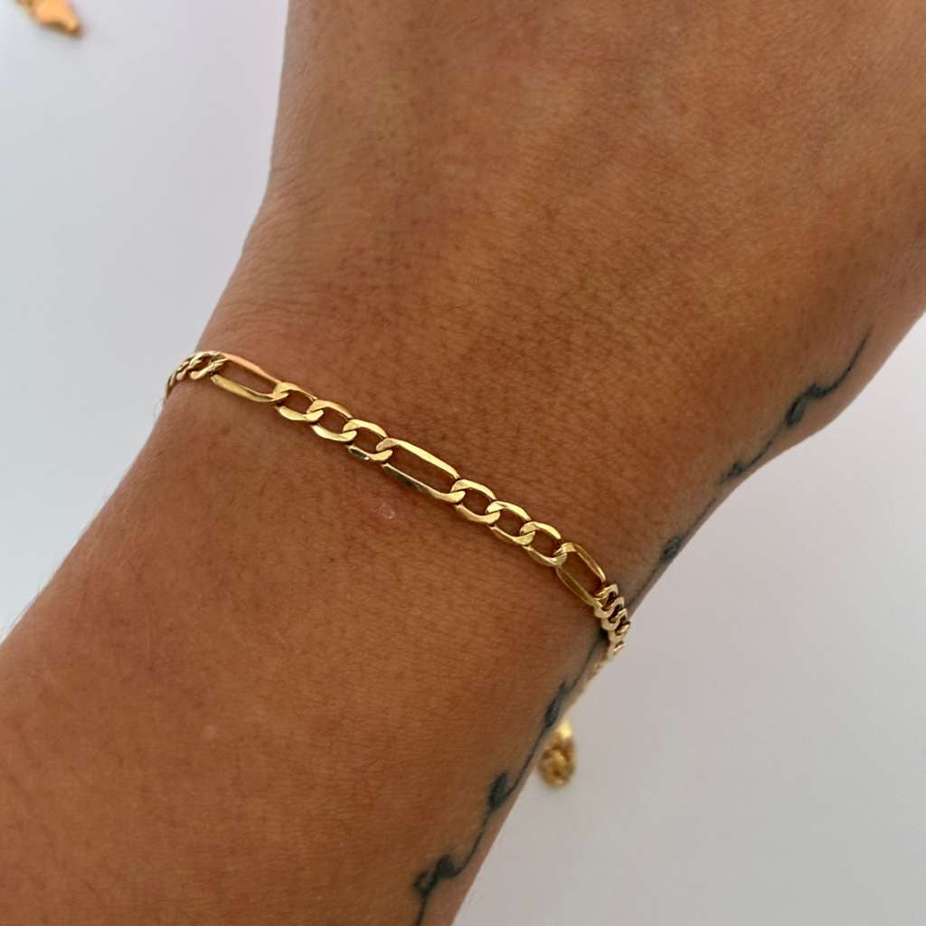 PULSERA 3X1 FIGARO MARTILLADA 4MM ORO AMARILLO ITALY 18K 20.5CM - 2,2GR