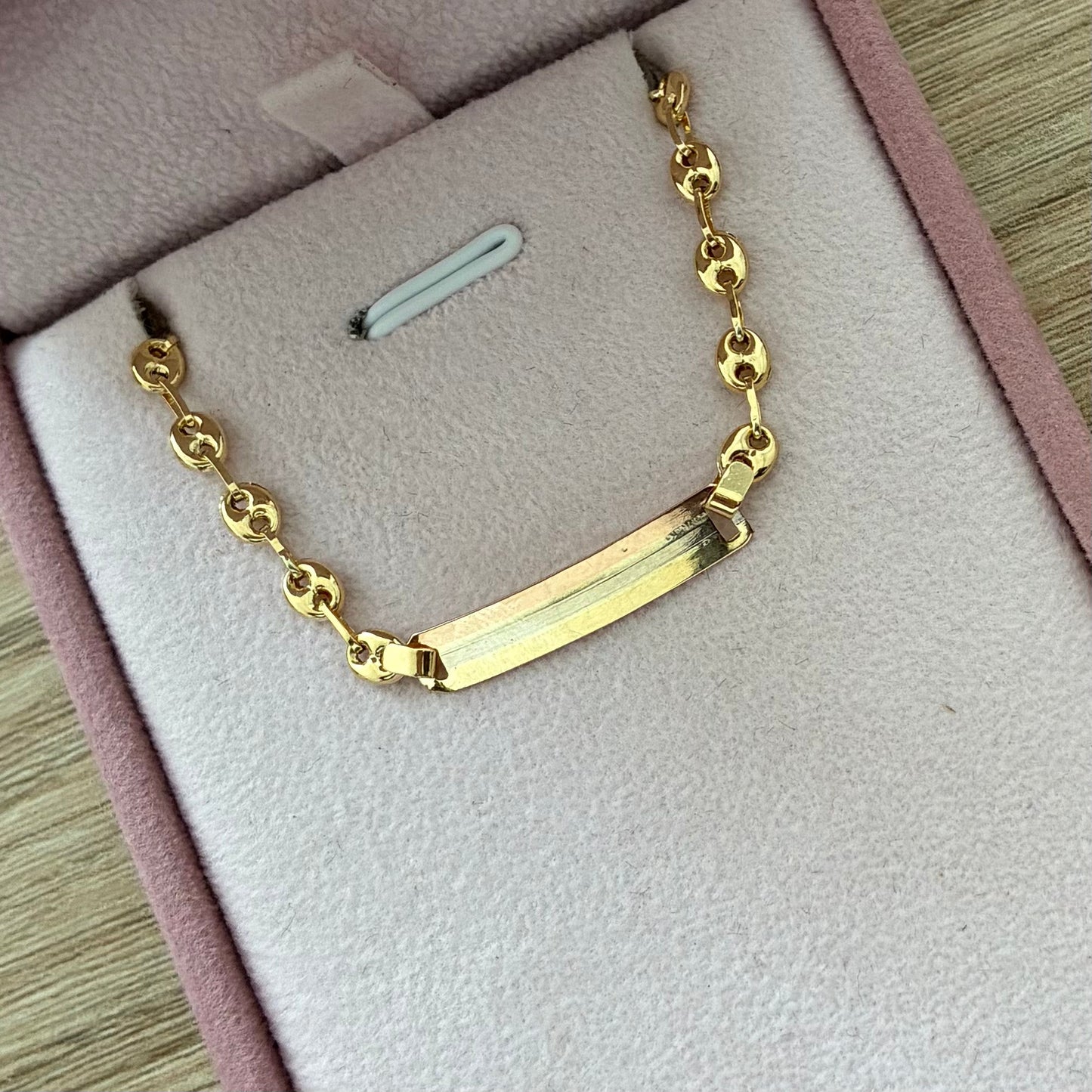 COFFEE BEAN BRACELET THREE-TONE PLATE 3.7MM 18K YELLOW GOLD 14CM - 1.93GR