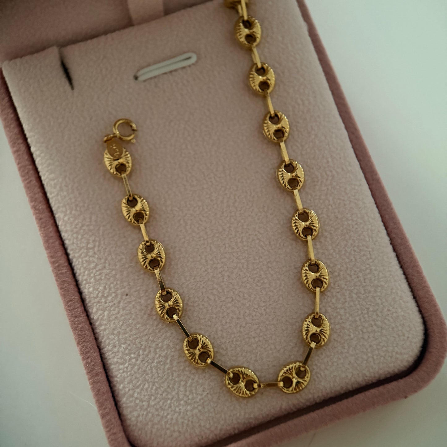 PULSERA GRANO DE CAFE DIAMANTADA 6MM ORO AMARILLO COL 18K 19.5CM - 4,48GR