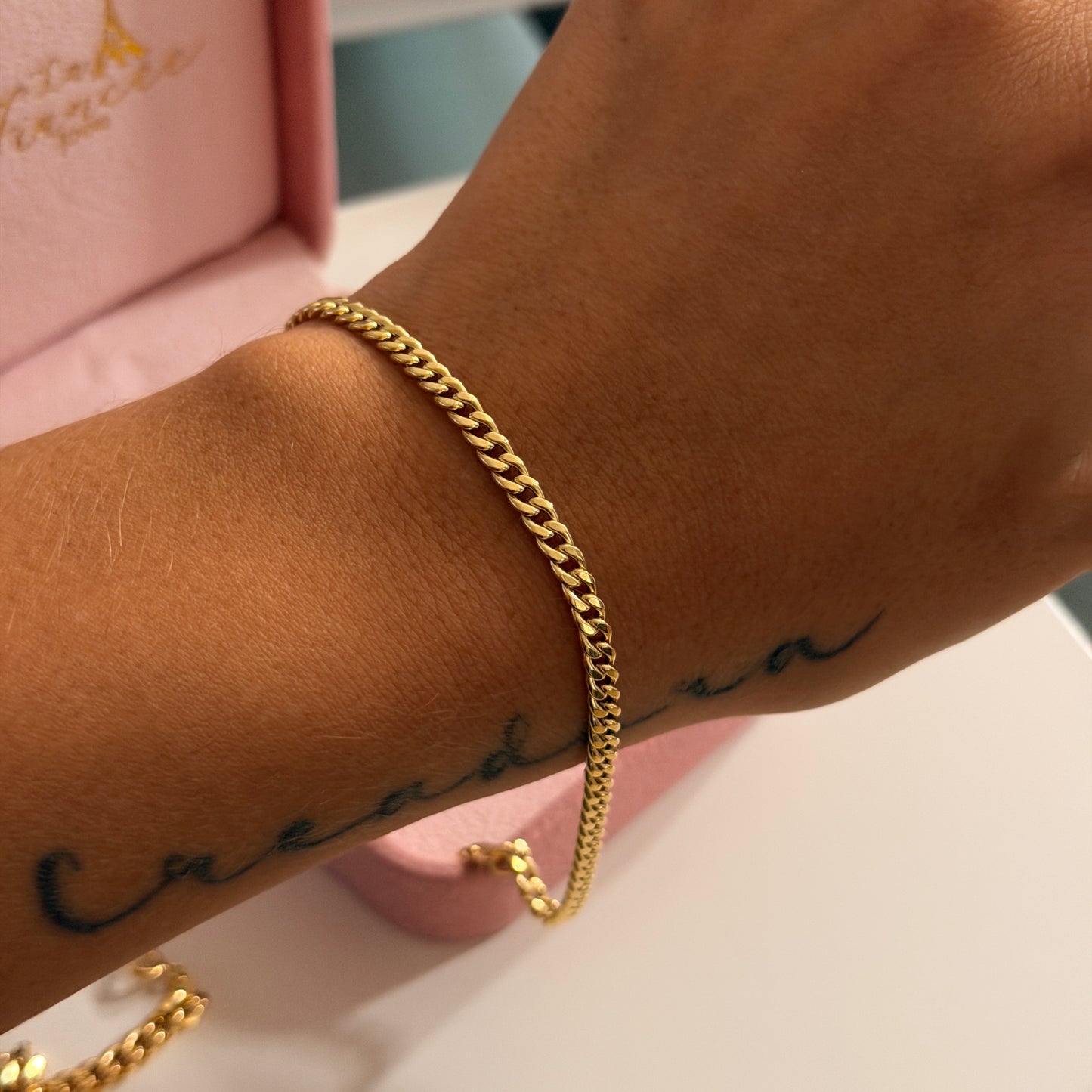 PULSERA CUBANA HUECA 3.5MM ORO AMARILLO ITALY 18K 18,5CM - 1,34GR