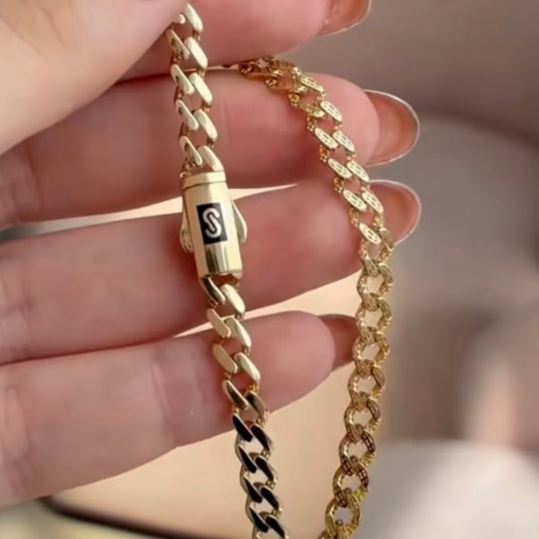 FLAT CUBAN MONACO BRACELET + BOX CLASP 5MM YELLOW GOLD ITALY ESP 18K 18CM - 6.24GR