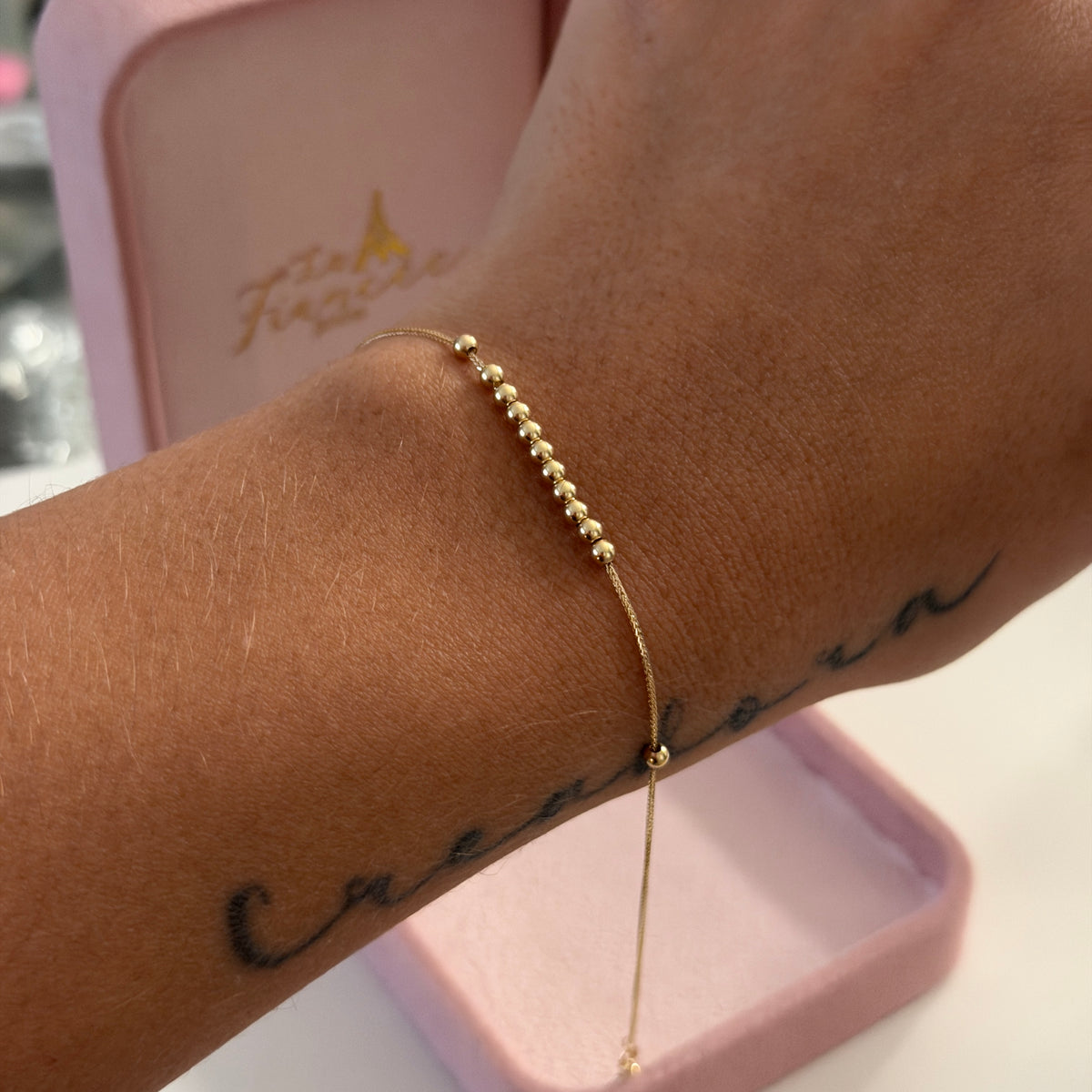 PULSERA MINI FRANCO 0,6MM + BOLAS LISAS ORO AMARILLO ITALY ESP 18K 17CM A 19CM - 0,55GR