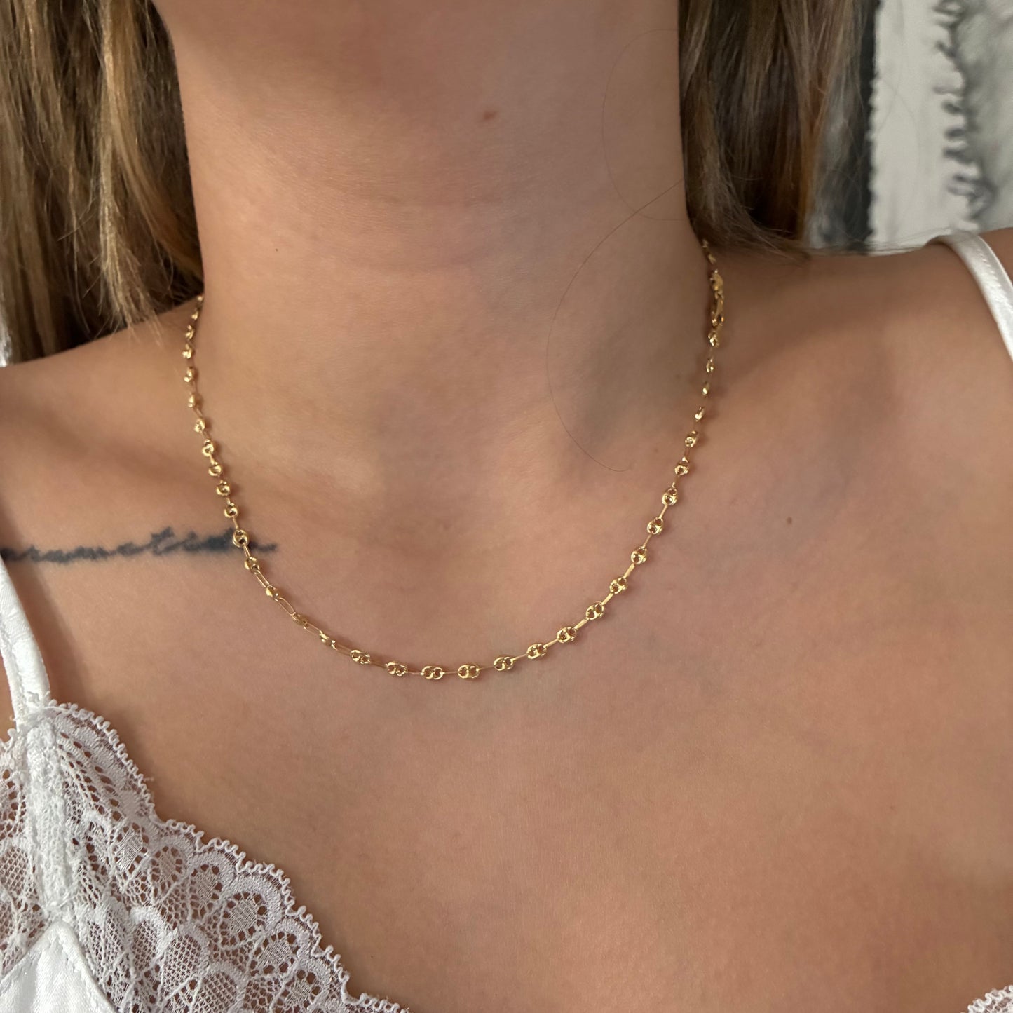 CADENA GRANO DE CAFÉ LISO 3MM ORO AMARILLO COL 18K 45CM - 3,71GR