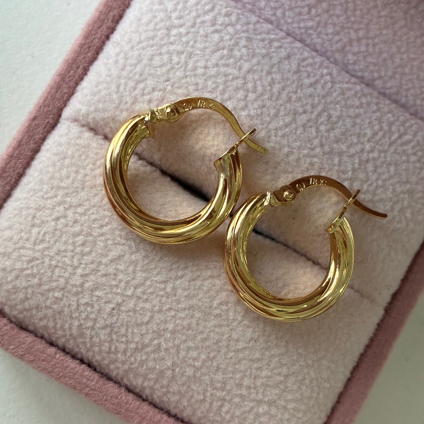 Striped Braided Hoop Earrings 1.0cm 18K Yellow Gold - 1.69g