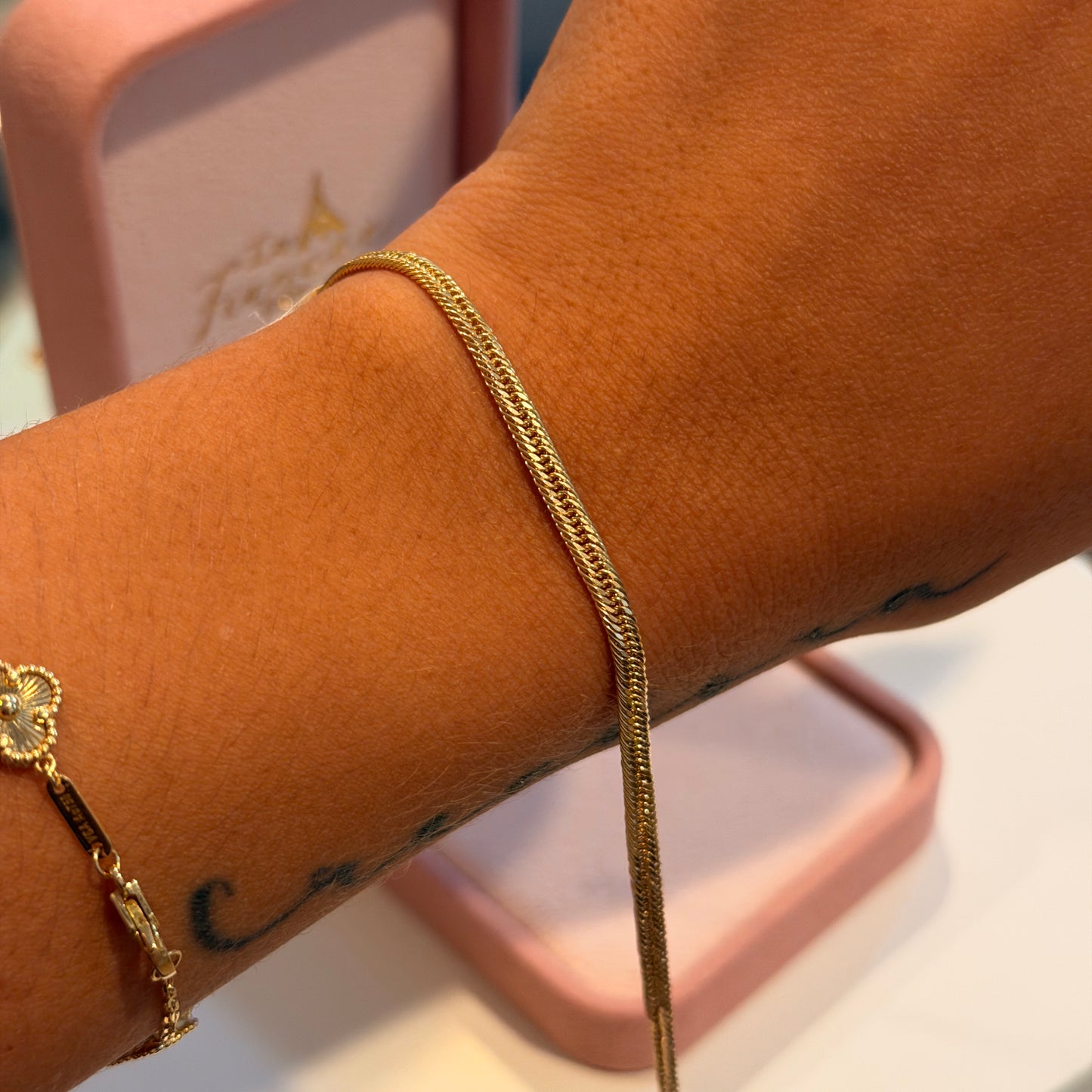PULSERA ESPIGA BROCHE CAJA 3.5MM ORO AMARILLO ITALY 18K 20CM - 2,58GR
