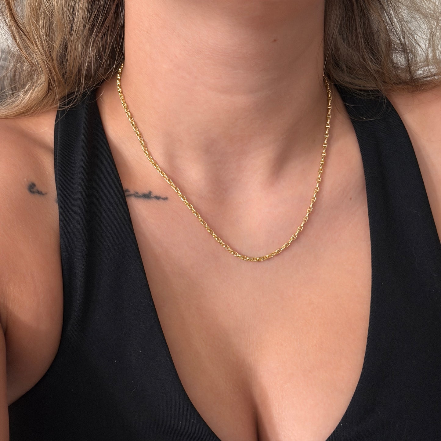 CADENA GRANO DE CAFÉ MARINERA 2.2MM ORO AMARILLO ITALY 18K 45CM - 3,78GR