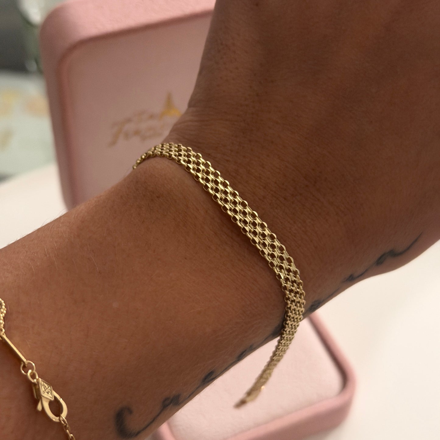 PULSERA CHINA DOBLE CARRIL 5.8MM HUECA ORO AMARILLO ITALY 18K 19,5CM - 3,12GR