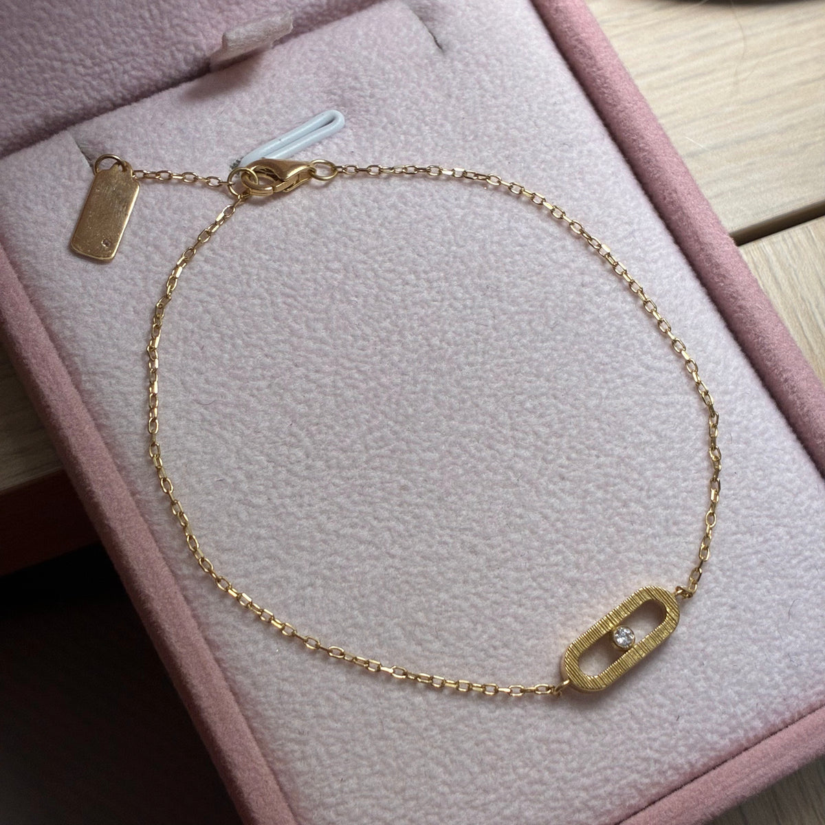 PULSERA MINI ROLON + BARRA MS Y PIEDRA BLANCA ORO AMARILLO ITALY ESP 18K 18CM A 19.5CM - 2,01GR