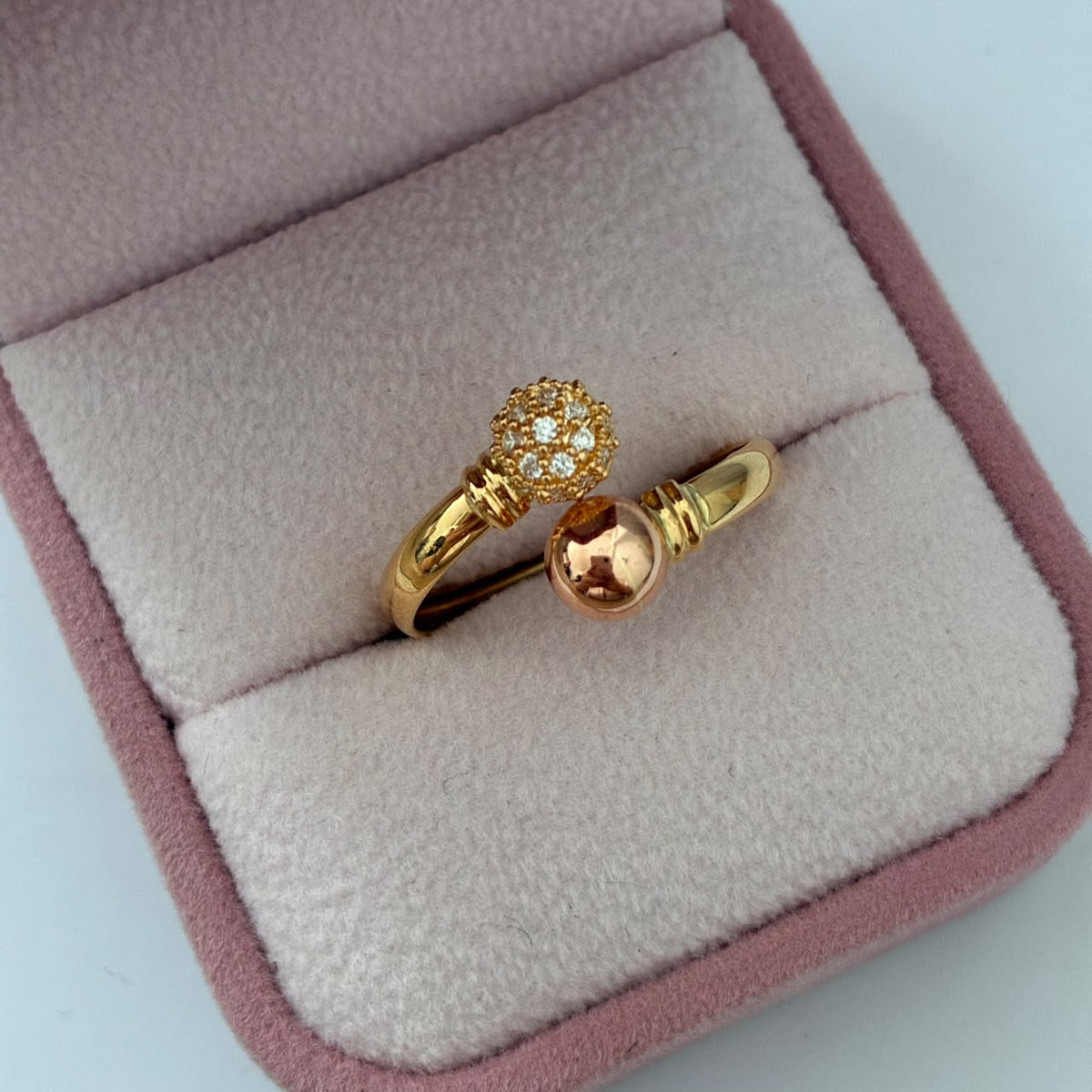 ANILLO TU Y YO + PIEDRAS BLANCAS 1,93 GR TALLA 8,5 DOS OROS COL 18K