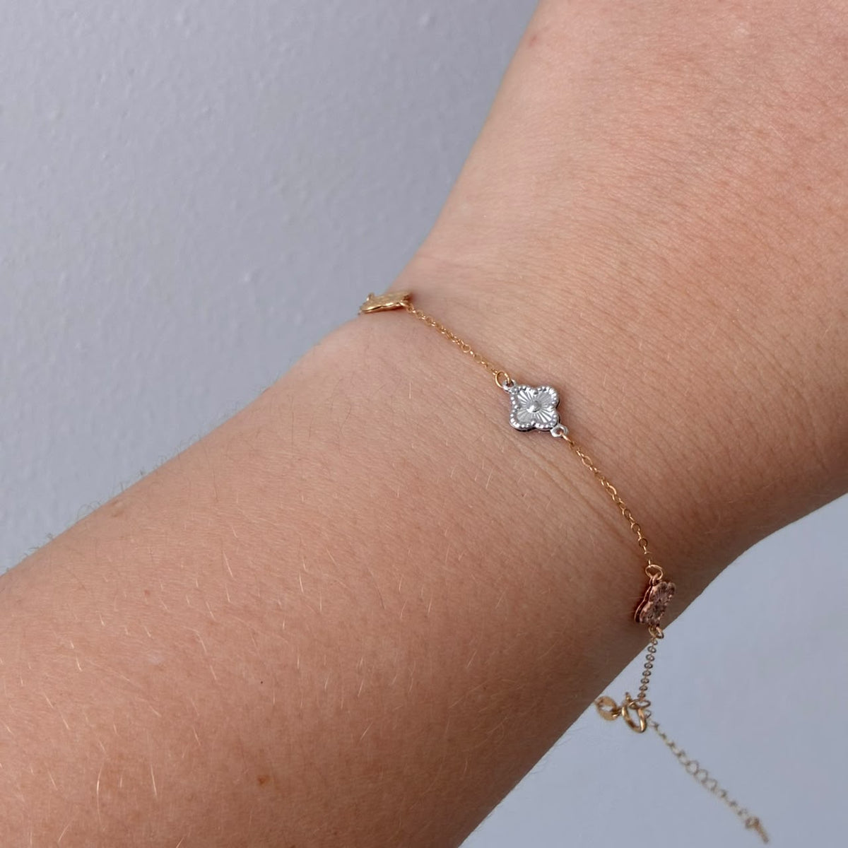 PULSERA MINI ROLON+ 5 TREBOLES TRES OROS ITALY ESP 18K 17CM A 20CM - 0,91GR