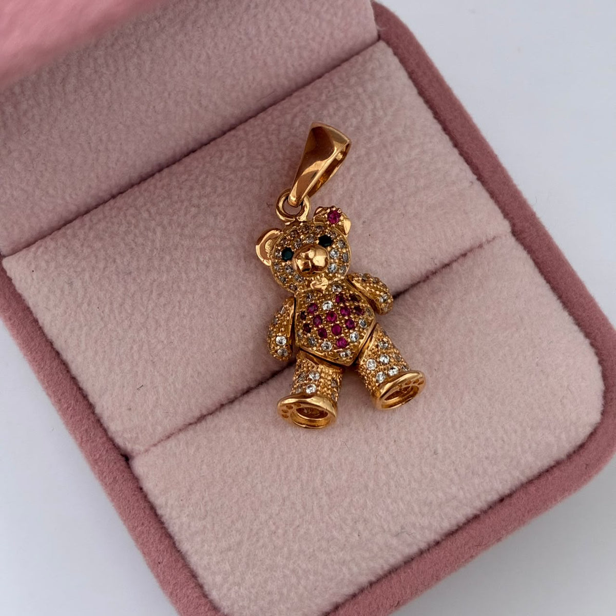 DIJE OSO ARTICULADO CON PIEDRAS BLANCAS-OJOS NEGROS 3CM ORO AMARILLO COL 18K - 4,66GR