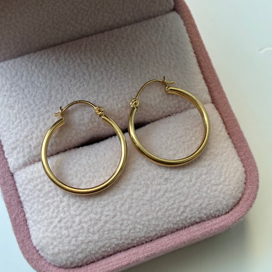 Round Plain Hoop Earrings 1.4cm 18K Yellow Gold - 1.41g