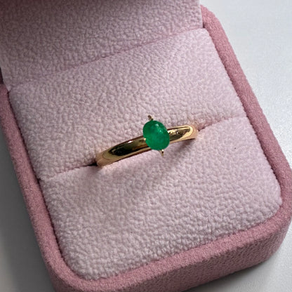 TINY PLAIN SOLITAIRE RING + NATURAL EMERALD 5.5MM YELLOW GOLD 18K SIZE 9 - 1.46GR