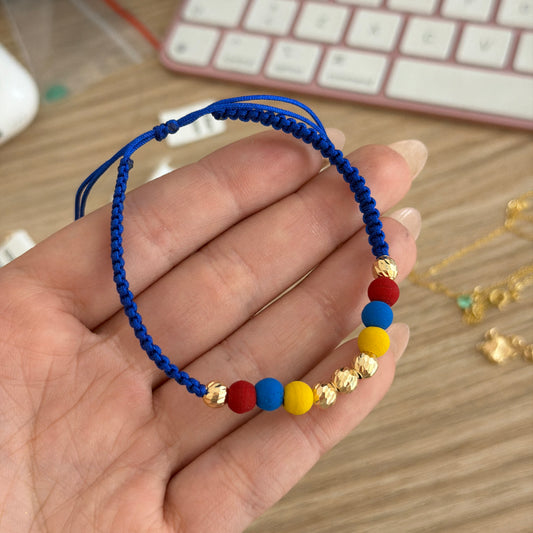 PULSERA HILO COLOMBIA 5 BOLAS DIAMANTADAS 5MM ORO AMARILLO COL 18K - 0,87GR