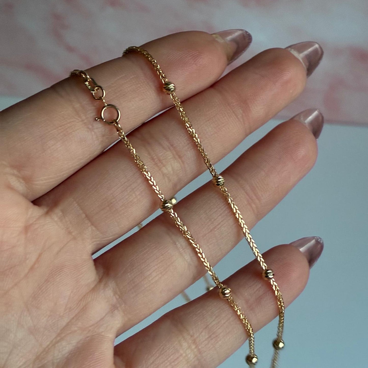 CADENA FRANCO + BOLAS DIAMANTADAS 3MM ORO AMARILLO ITALY 18K 45CM - 3,99GR