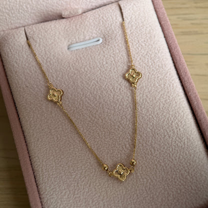 MINI FRANCO CHAIN + CLOVER CHARMS YELLOW GOLD ITALY 18K 42CM TO 45CM - 1.12GR
