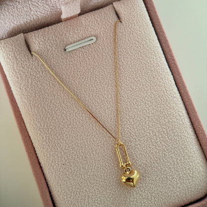0.6MM MINI FRANCO CHAIN + HORSESHOE AND HEART PENDANT YELLOW GOLD ITALY ESP 18K 45CM - 0.95GR