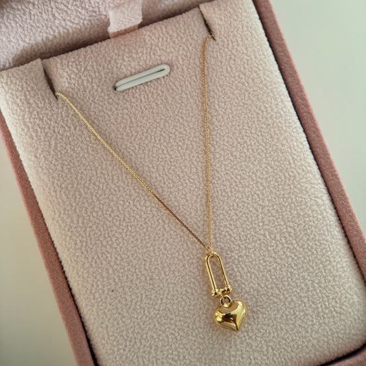 0.6MM MINI FRANCO CHAIN + HORSESHOE AND HEART PENDANT YELLOW GOLD ITALY ESP 18K 45CM - 0.95GR