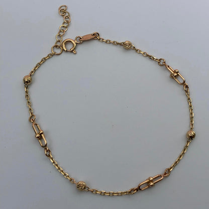 MINI ROLON BRACELET + 3MM DIAMONDS BALLS AND PAPER CLIP HUGS YELLOW GOLD ITALY ESP 18K 16.5CM TO 18.5CM - 2.29GR