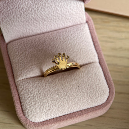CROWN RING RX WITH WHITE STONES 8.9MM 18K YELLOW GOLD SIZE 7.5 - 1.1GR