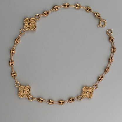 PULSERA GRANO DE CAFE LISO 3MM + TRES TREBOLES ORO AMARILLO COL 18K 19CM - 2,99GR