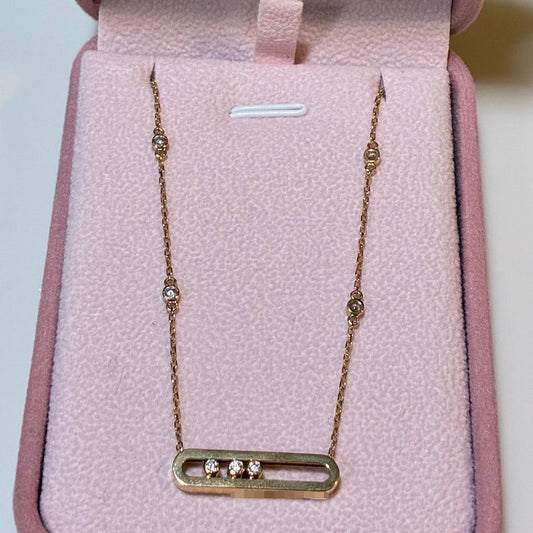 CADENA MINI ROLON + DIJE PLACA LISA CON PIEDRAS BLANCAS ORO AMARILLO ITALY ESP 18K 45CM - 4,32GR