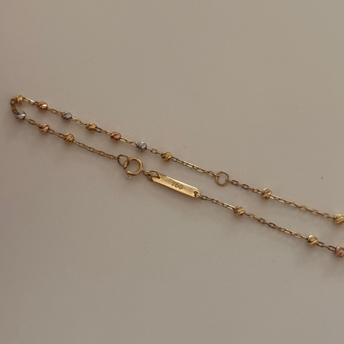 ROSARIO DIAMANTADO VIRGEN MILAGROSA Y CRUZ LISA 2M TRES OROS ITALY 18K 48CM - 5,62GR